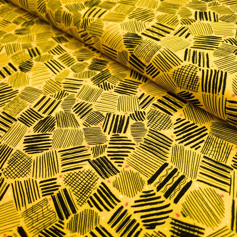 Cotone Americano H 110 cm - FANTASIA GIALLO/NERO