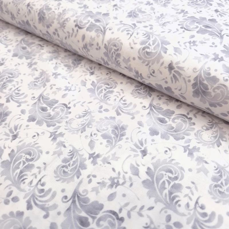 Cotone Americano H 110 cm - FOGLIE GRIGIE/BIANCO