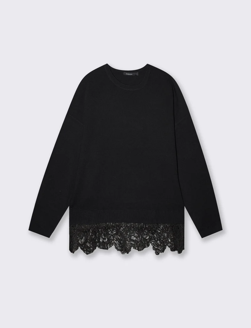 Maglia over paricollo manica lunga - Nero