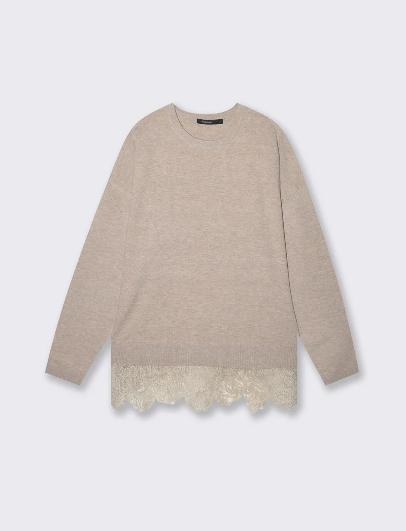 Maglia over paricollo manica lunga - Beige grano