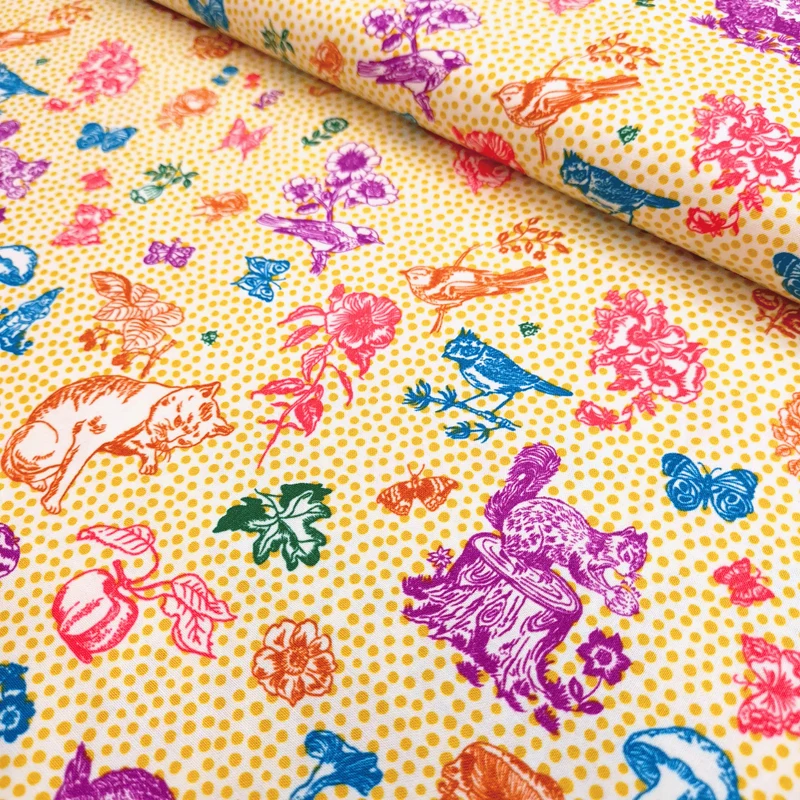 Cotone Americano H 110 cm - PASSEGGIATA NEL BOSCO/POIS SENAPE