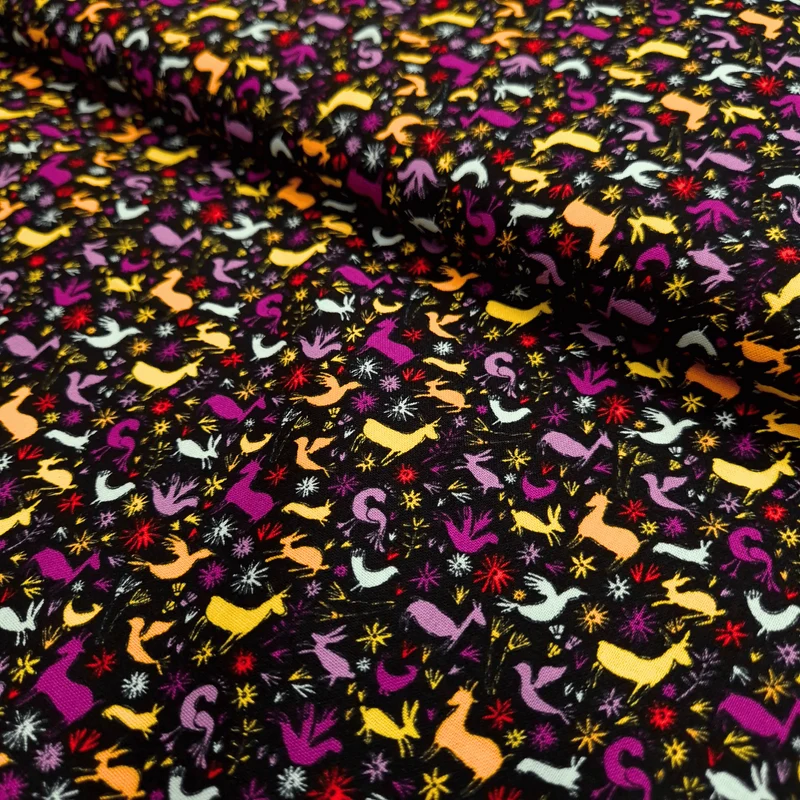 Cotone Americano H 110 cm - MINI ANIMALI COLORATI/NERO