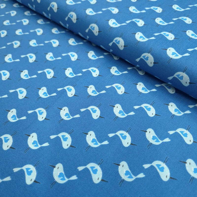 Cotone Americano H 110 cm - UCCELLINI/AZZURRO
