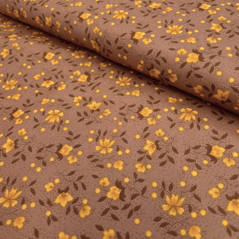Cotone Americano H 110 cm - FIORELLINI GIALLI/MARRONE
