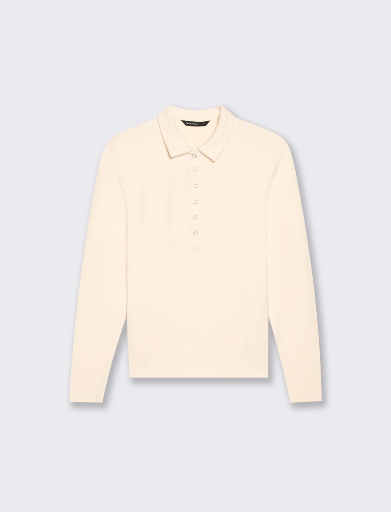 T-shirt polo manica lunga con colletto - Avorio