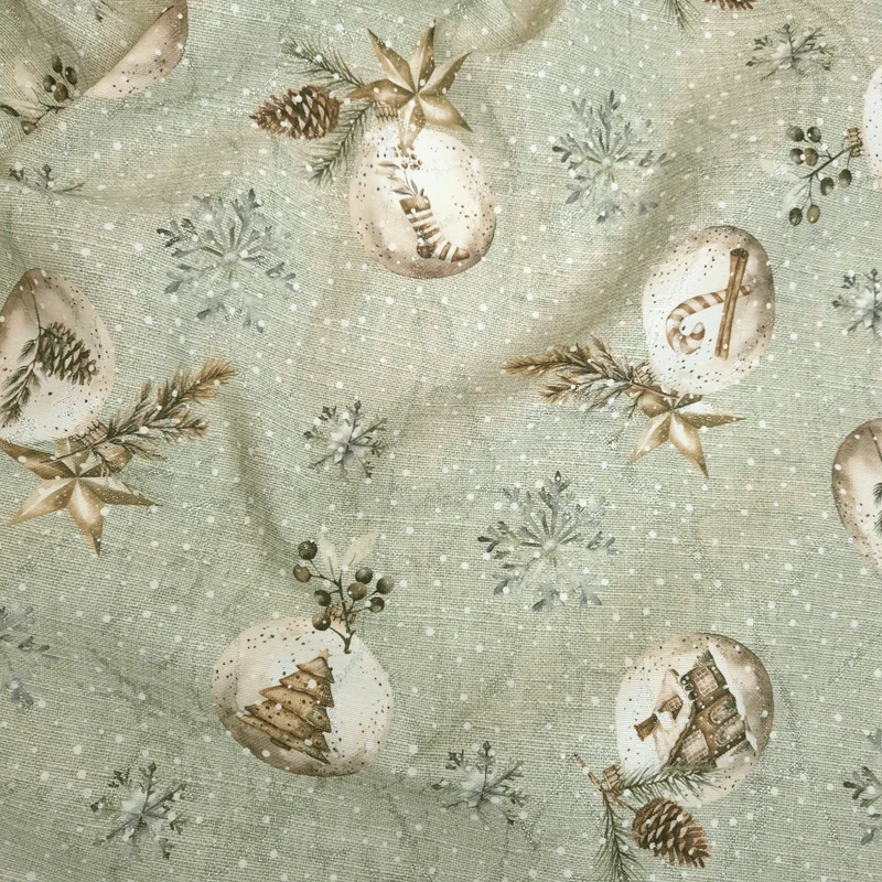 Tessuto Arredo Jacquard H 140 cm - PALLINE DI NATALE/VERDE con Lurex