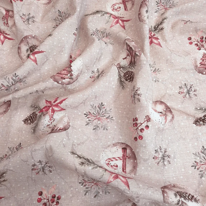 Tessuto Arredo Jacquard H 140 cm - PALLINE DI NATALE/CIPRIA con Lurex