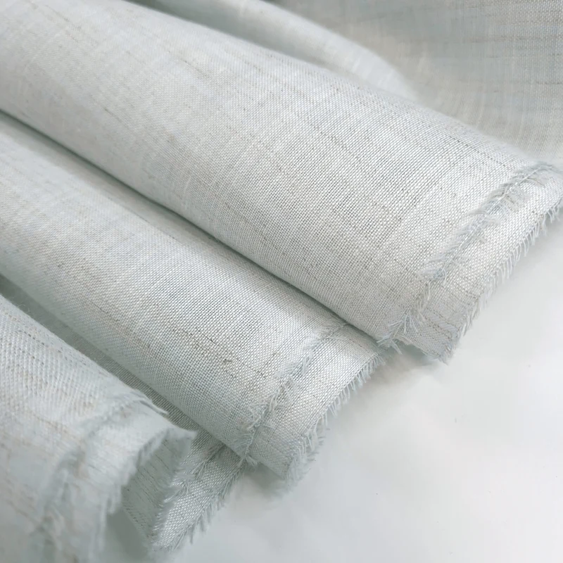 Tenda a metraggio Misto Lino H 330 cm - Variante AZZURRO POLVERE Fiammato