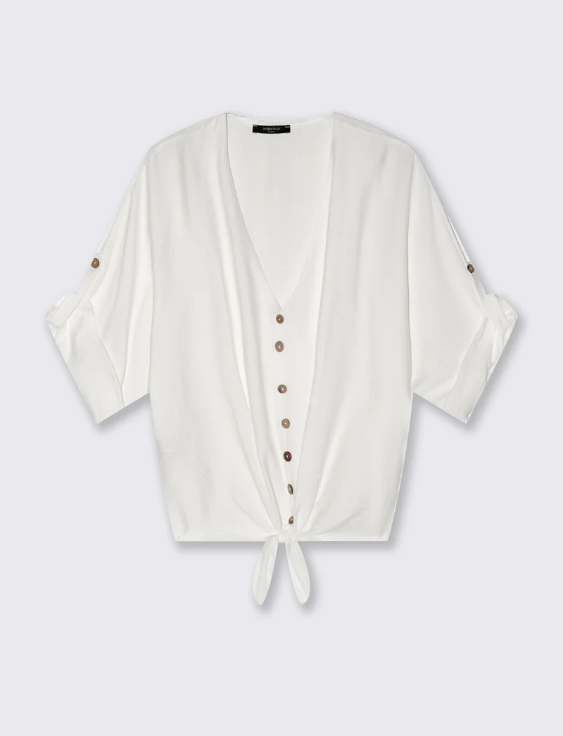Camicia con fiocco sull'orlo - Bianco