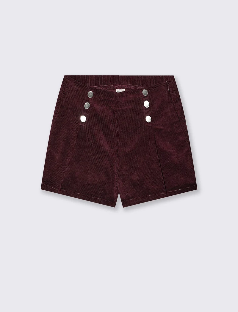 Short in velluto elastico con tasche e pieghe - Bordeaux