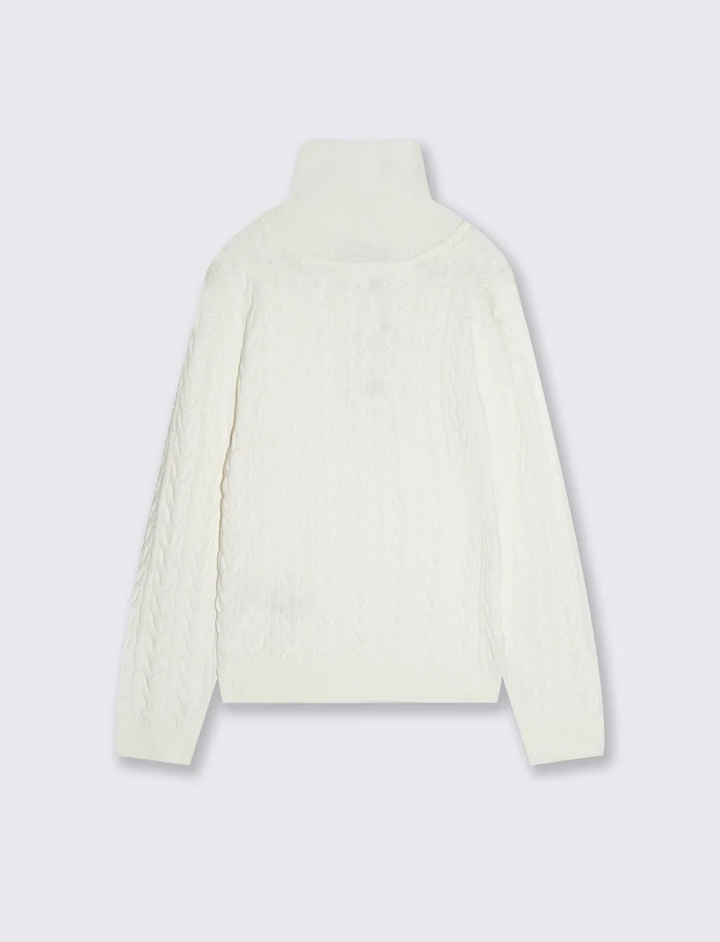 Maglia collo alto con trecce morbide - Bianco latte