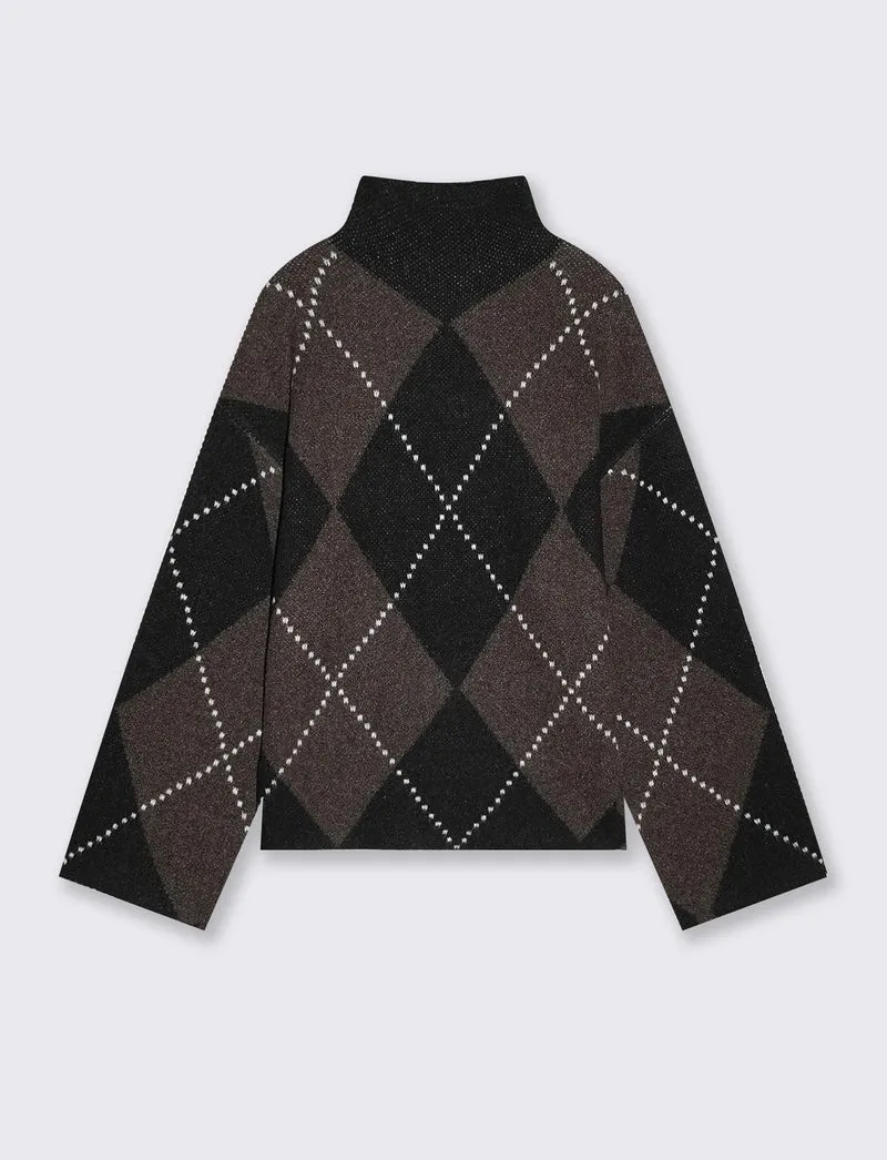Pullover jacquard a collo alto con rombi - var 1
