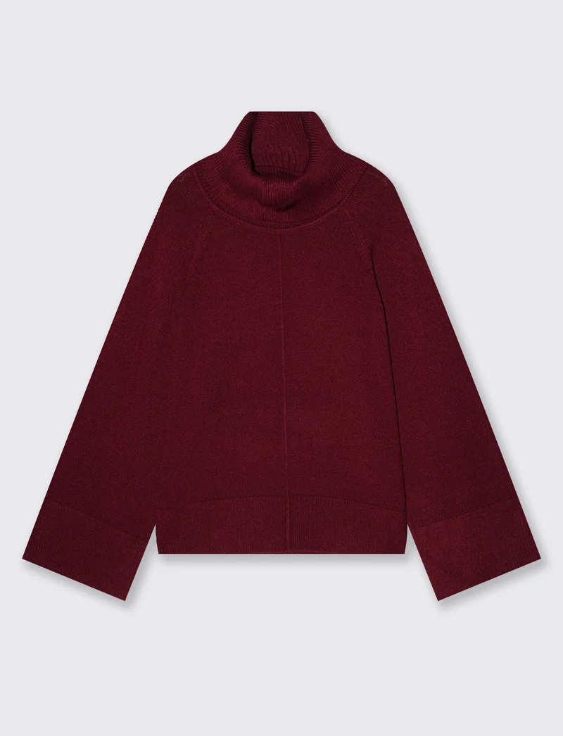 Pullover collo alto in punto milano ampio - Rosso rubino