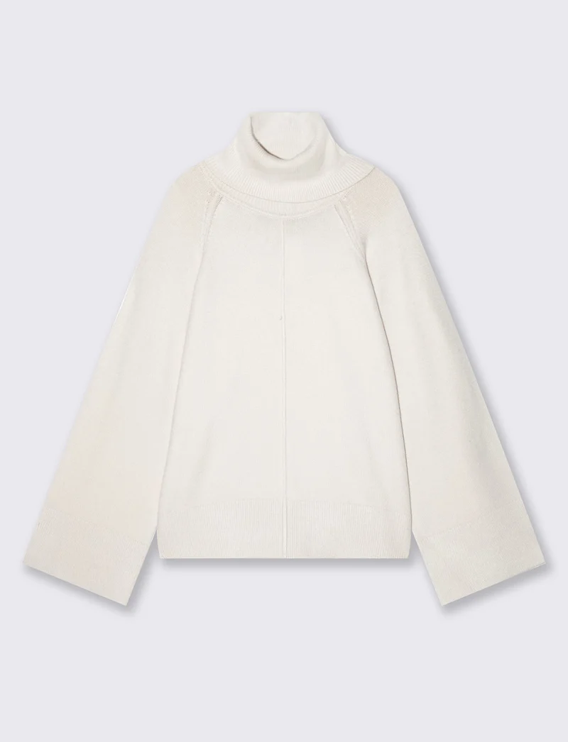 Pullover collo alto in punto milano ampio - Avorio