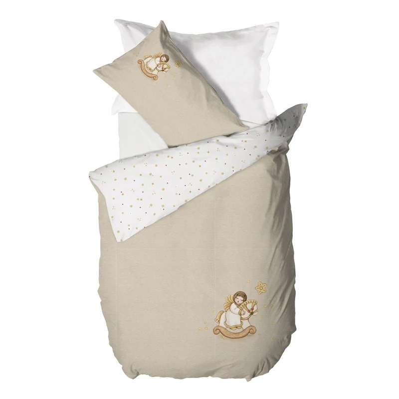 THUN® Parure Copripiumino Singolo con Stampa Digitale - Fantasia Natale Angel Vanilla