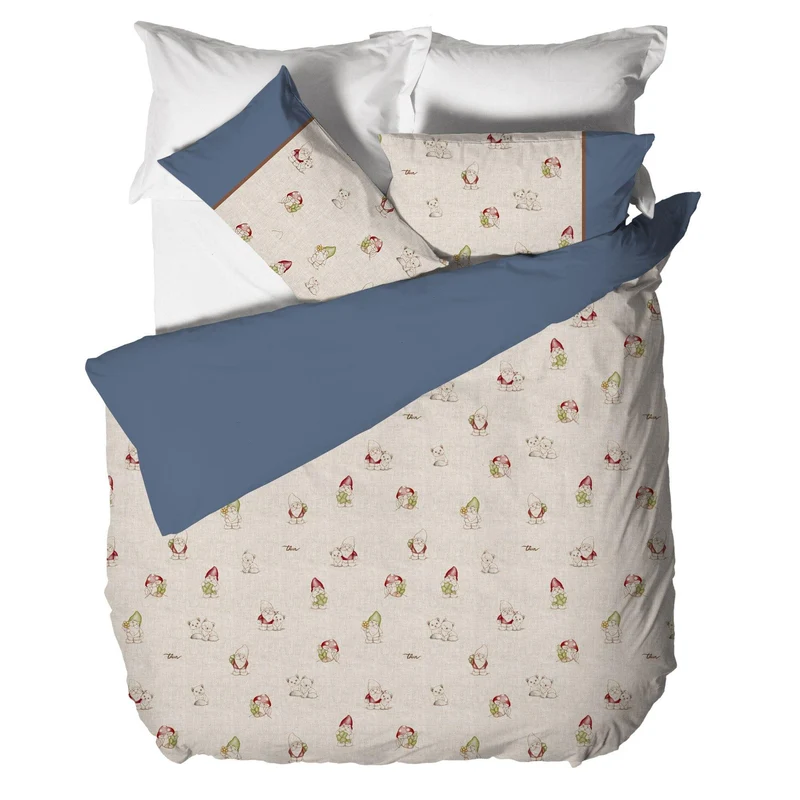 THUN® Parure Copripiumino Matrimoniale con Stampa Digitale - Fantasia Inverno Incantato Gnomes Blue