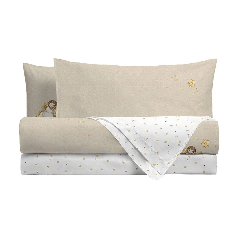 THUN® Completo Letto Matrimoniale con Stampa Digitale - Fantasia Natale Angel Vanilla