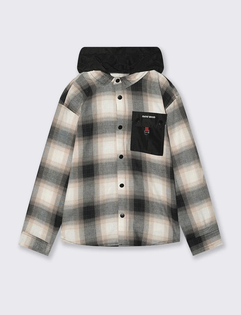 Camicia flanella con cappuccio rimovibile - Fantasia