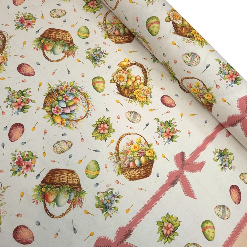 Tessuto per Tovaglie con abbassamento H 160 cm - GIARDINO DI PASQUA/FIOCCHI ROSA