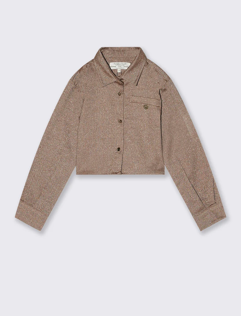Camicia spigata con filo metallizzato - Beige