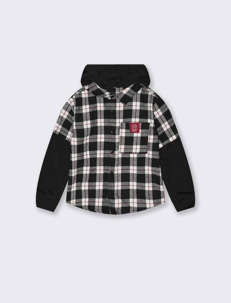 Camicia flanella a quadri con cappuccio - Nero