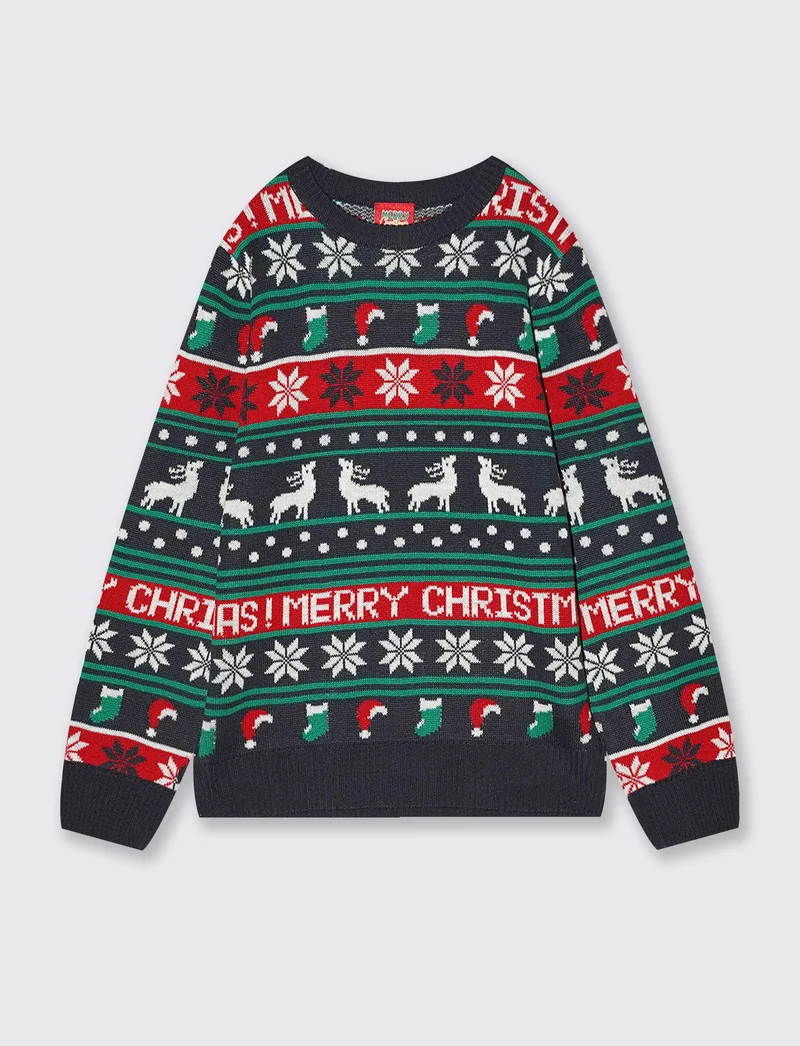 Maglia jacquard Natale modello girocollo - Blu
