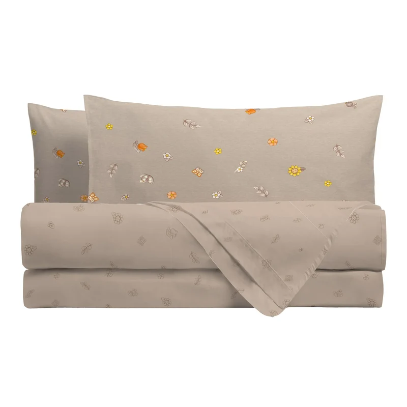 THUN® Completo Letto Matrimoniale in Cotone Country Flowers Beige