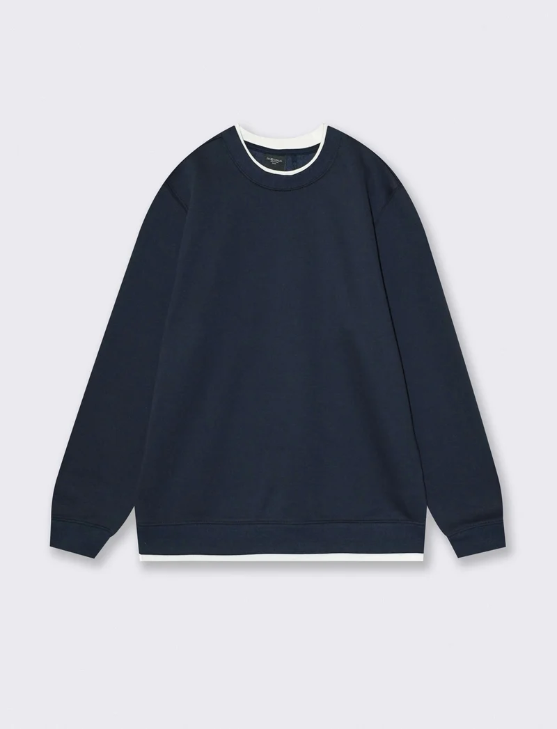 Felpa girocollo con contrasti eleganti - Blu
