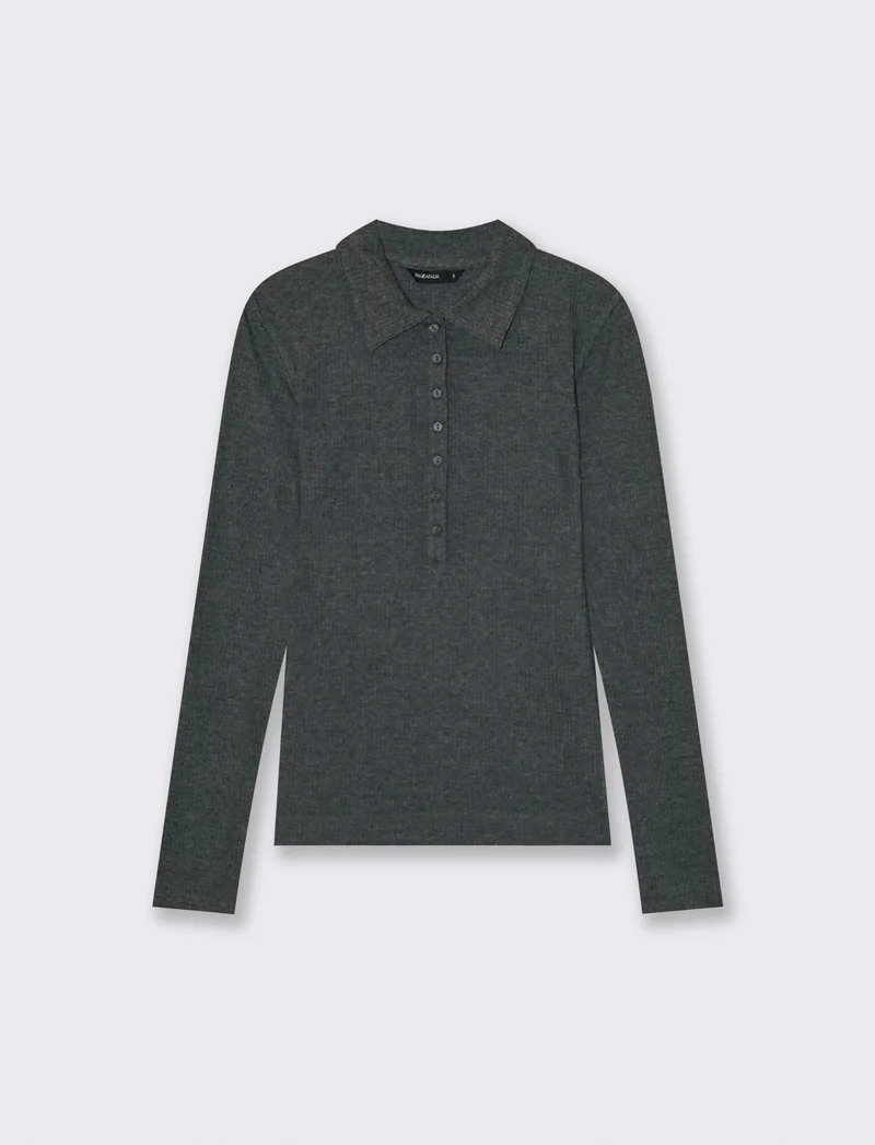 Polo a manica lunga con bottoni davanti - Grigio scuro