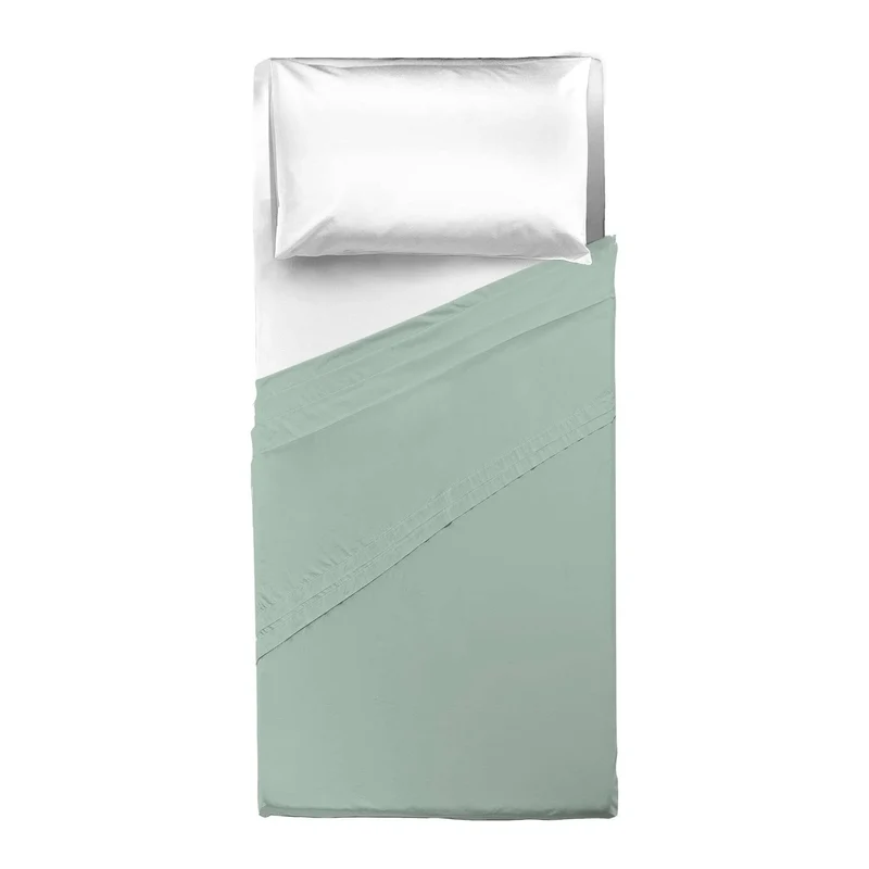 Lenzuolo Piano Singolo in Cotone Tinta Unita Verde Salvia