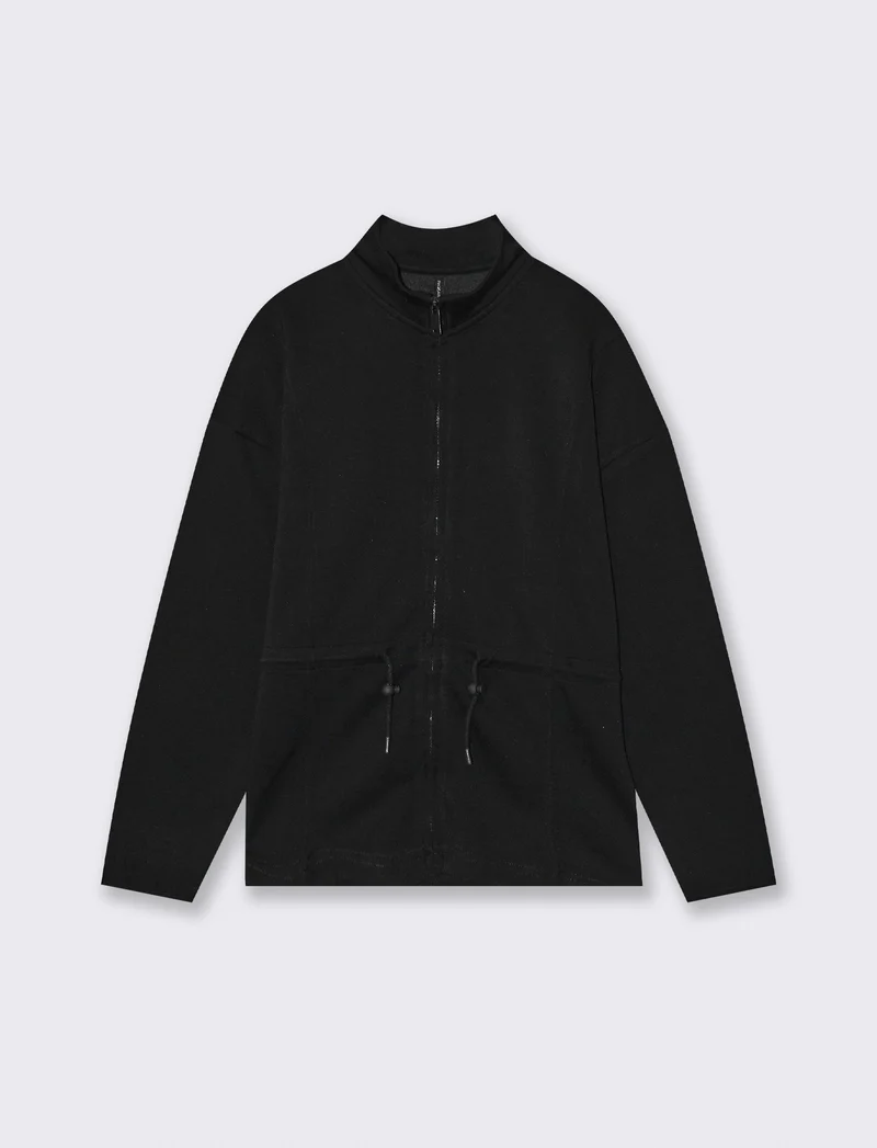 Felpa collo alto con coulisse e zip - Nero
