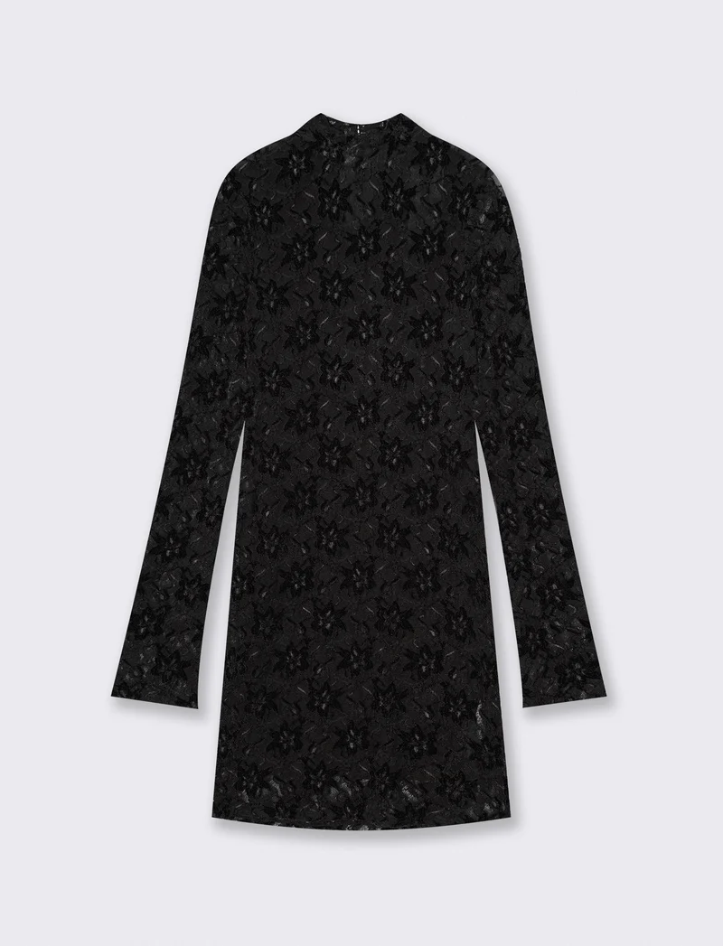 Vestito corto manica lunga a tubino - Nero