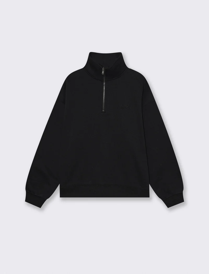 Felpa con collo alto e zip integrata - Nero