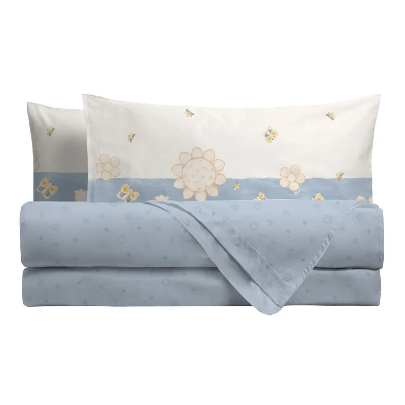 THUN® Completo Letto Piazza e Mezza in Cotone Elegance Azzurro