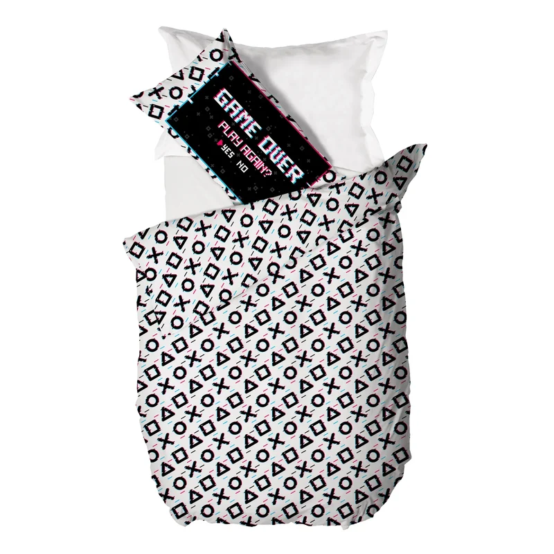 Parure Copripiumino Singolo Kids in Cotone Game Over White
