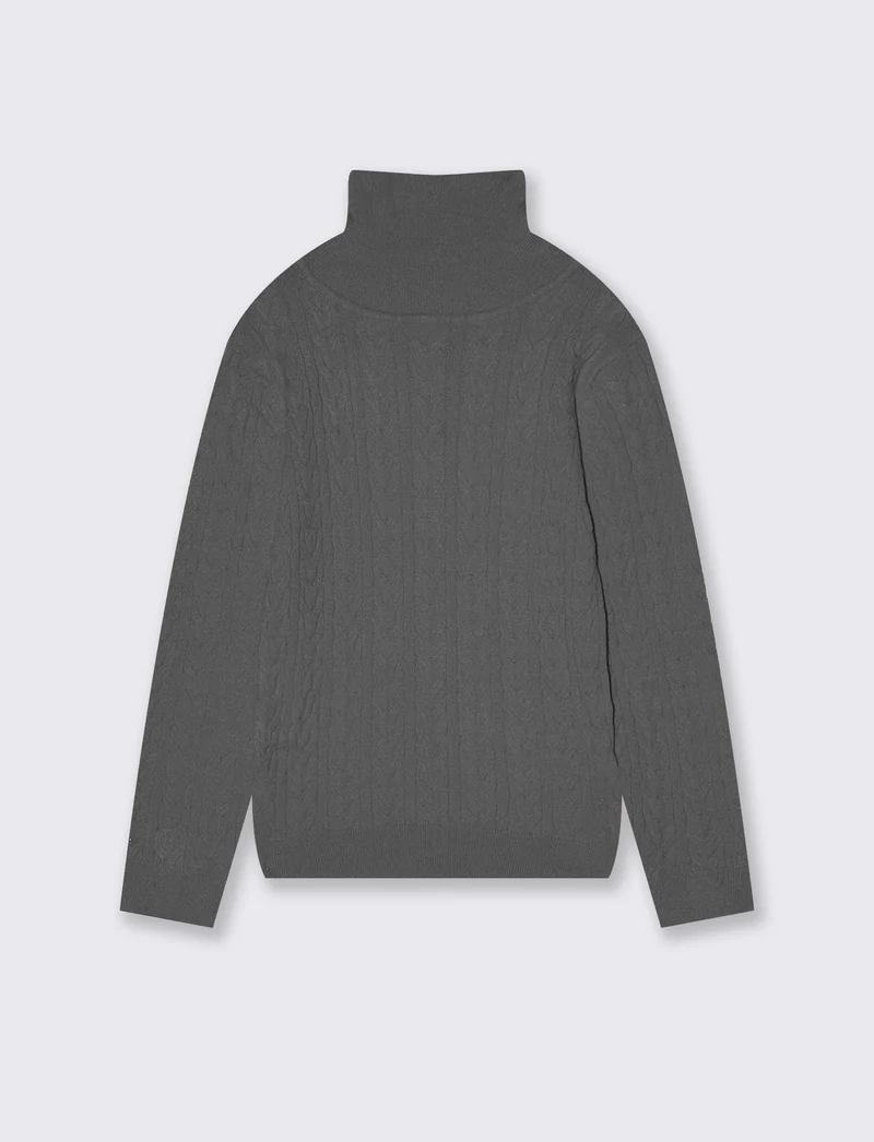 Maglia collo alto con trecce morbide - Grigio
