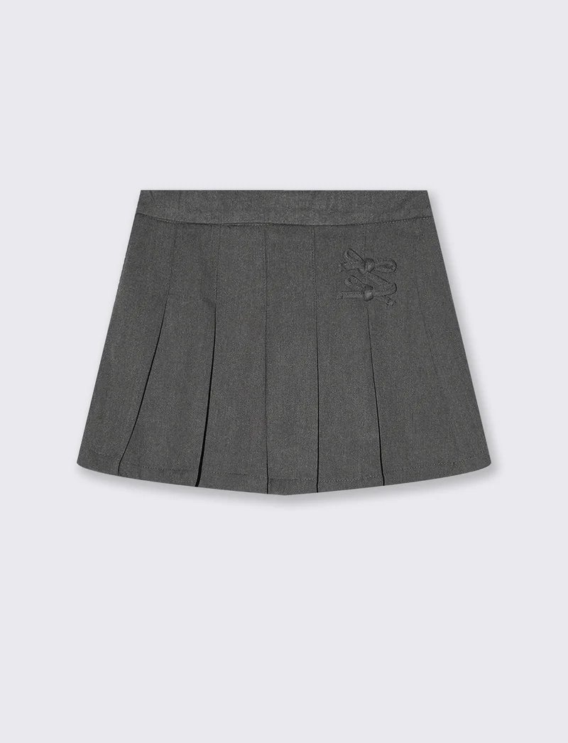 Minigonna a pieghe con fiocchi decorativi - Grigio