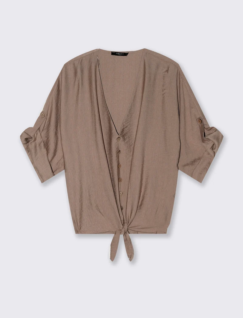 Camicia con fiocco sull'orlo - Grigio fango