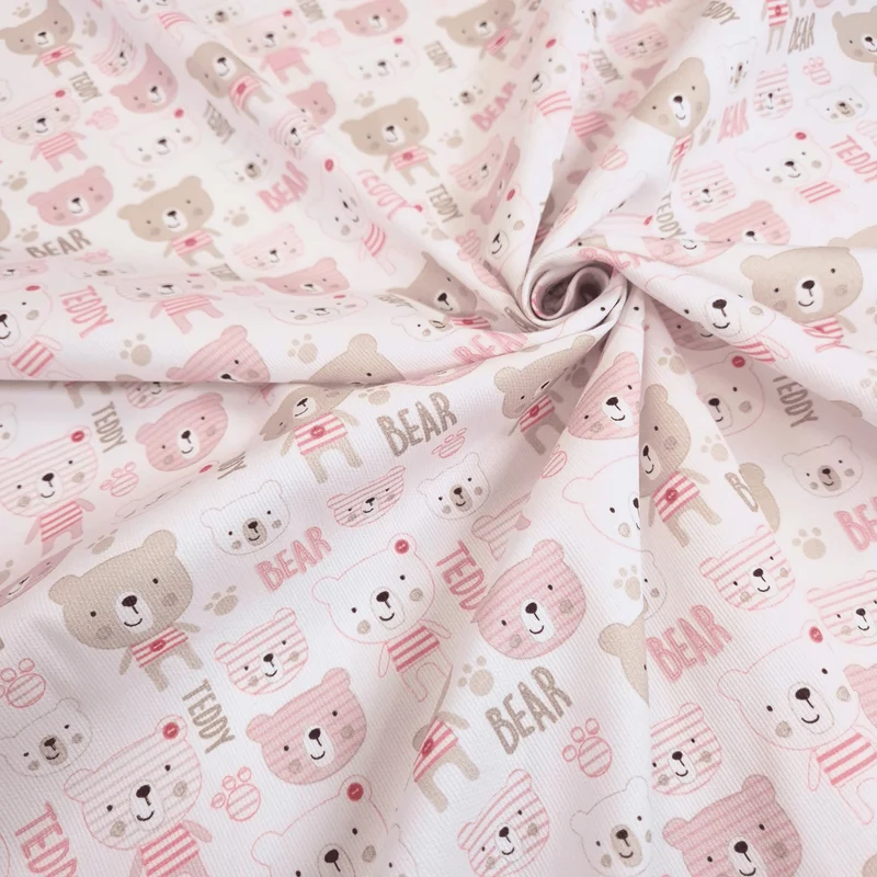 Piquet millerighe con stampa digitale H 150 cm - TEDDY BEAR/ROSA