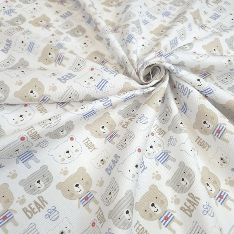Piquet millerighe con stampa digitale H 150 cm - TEDDY BEAR/AZZURRO
