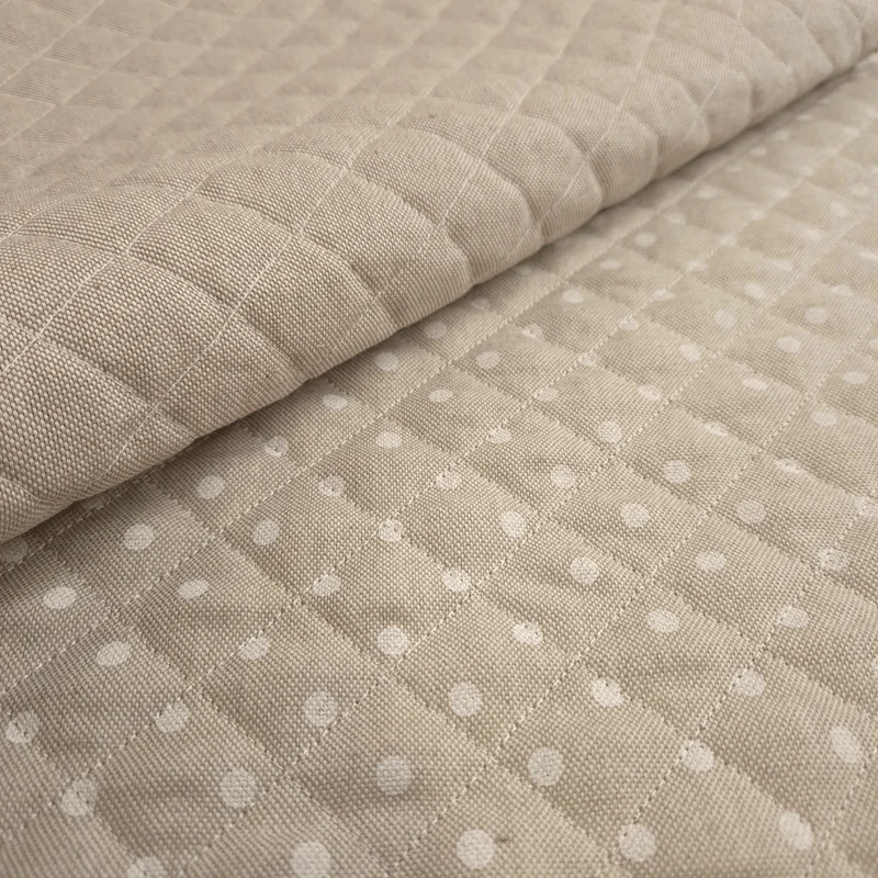 Trapuntato in misto cotone double face H 140 cm - GREZZO POIS BIANCHI