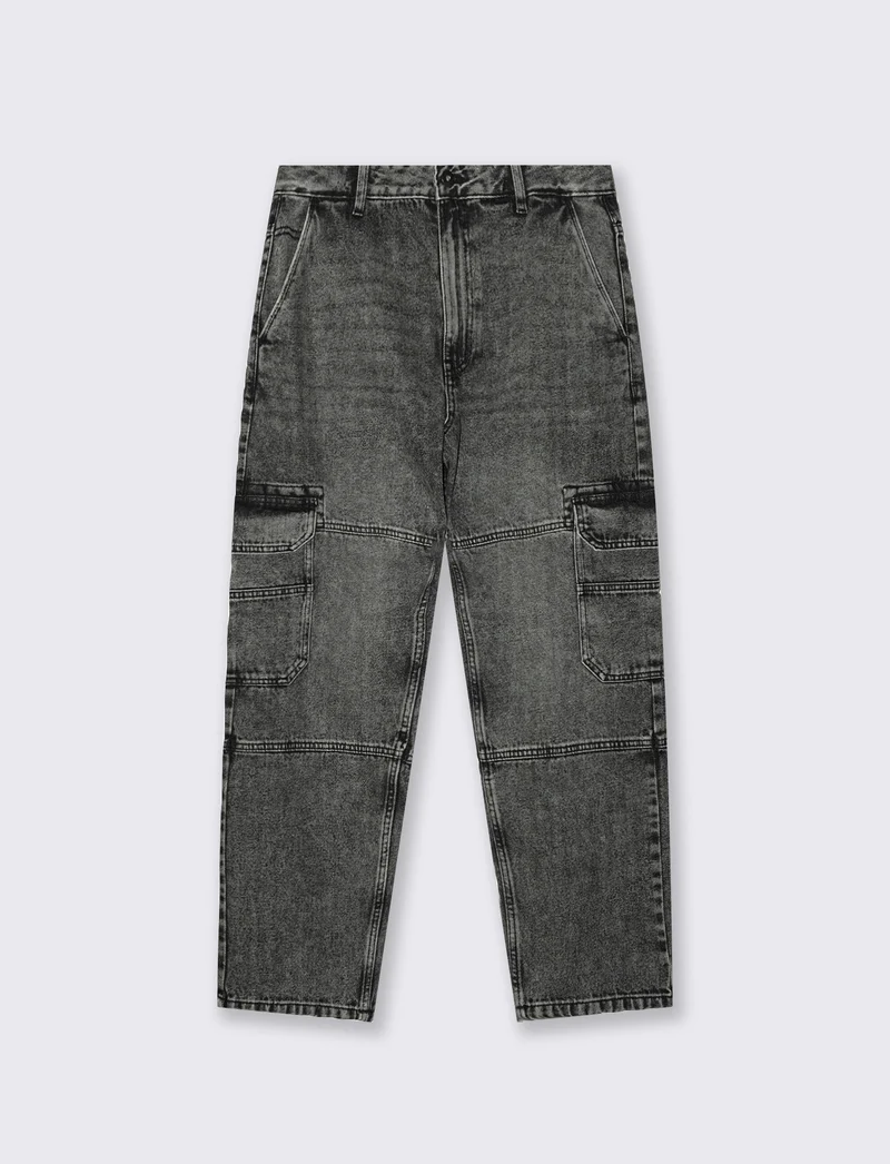 Jeans grigio baggy cargo fit effetto slavato - Grigio