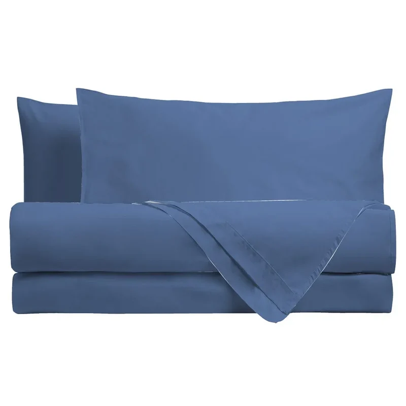Completo Letto Matrimoniale in Cotone - Tinta Unita Blu Royal