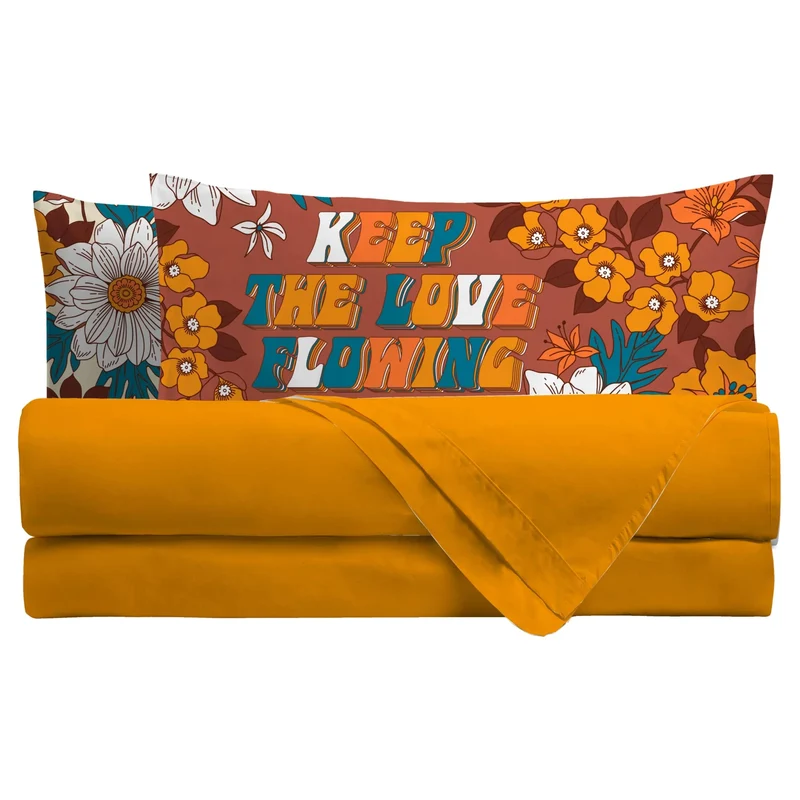 Completo Letto Matrimoniale in Cotone con Stampa Digitale - Fantasia Saturn Delilah Arancione