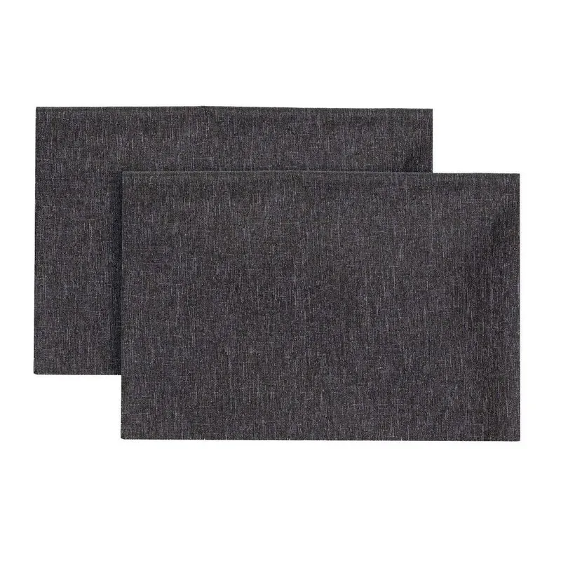 Set 2 Tovagliette 33x45 cm Antimacchia Effetto Lino Tinta Unita Grigio Scuro