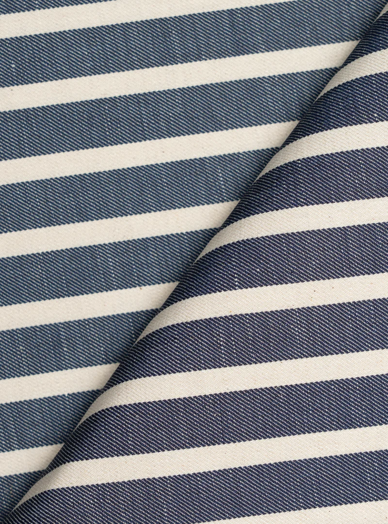 Denim misto cotone e lino fantasia a righe - 8,5 oz