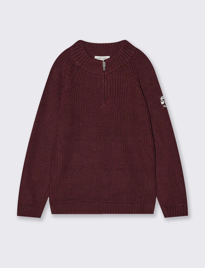 Maglia Collo Alto Misto Cotone con Zip - Bordeaux