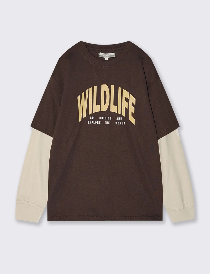 T-Shirt Doppia Manica Casual e Stile - Marrone