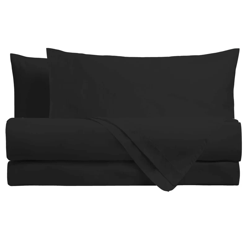 Completo Letto Tinto Piazza e Mezza in Cotone - Tinta Unita Nero