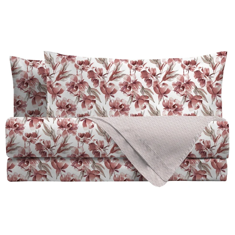 Completo Letto Matrimoniale in Flanella - Fantasia Florian Burgundy